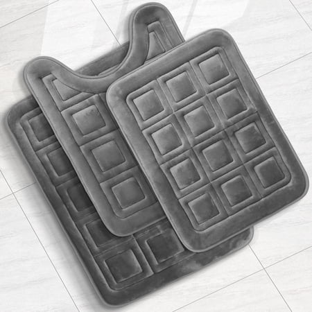 Velvet Memory Foam Bathroom Rugs Ultra Soft Bath Mat Rug Non Slip Waffle Design