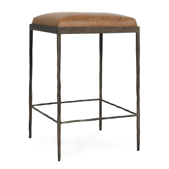 Pemberly Row 26" Top Grain Leather Counter Stool in Chestnut Brown