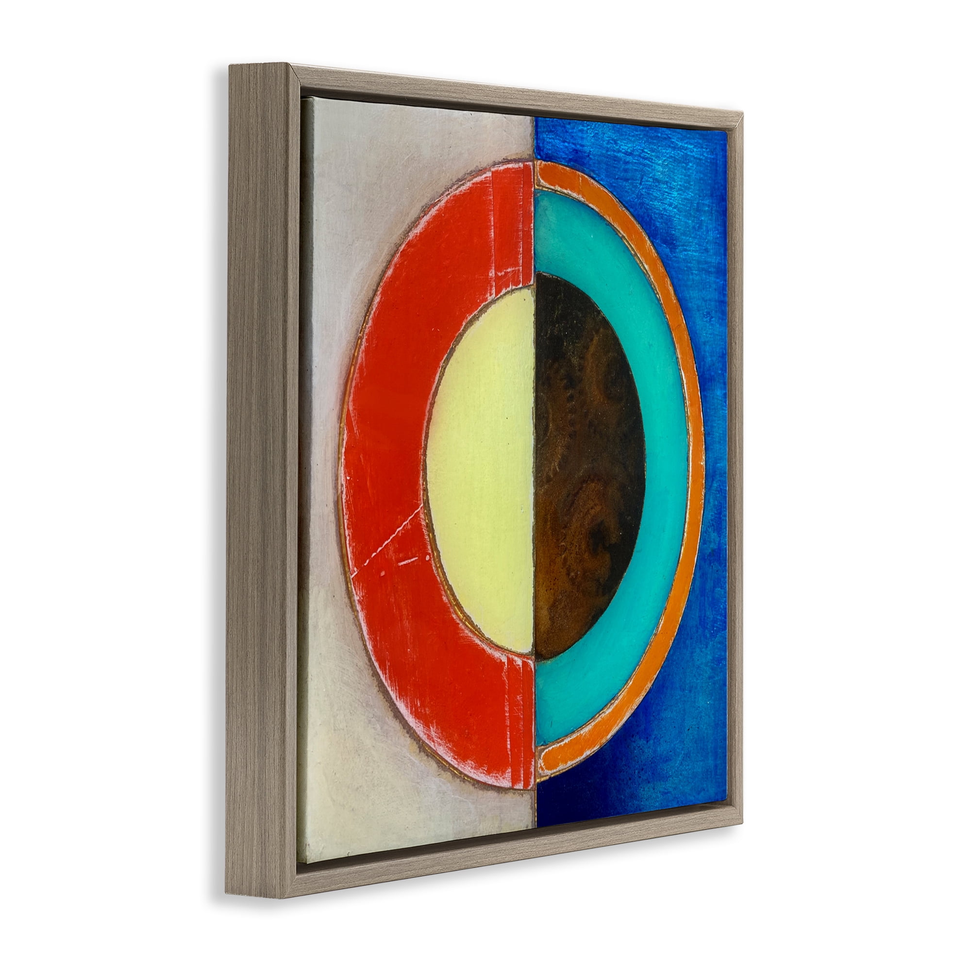 Stupell Industries Round Structured Color Block Brown Framed Floater Canvas Wall Art, design by Matthew Finger
