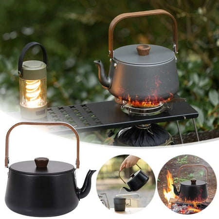 

tumgatte Outdoor Aluminum Alloy Wooden Handle Teapot Camping Kettle Boiling Water Teapot Camping Picnic Pot Portable Coffee Pot Wholesale