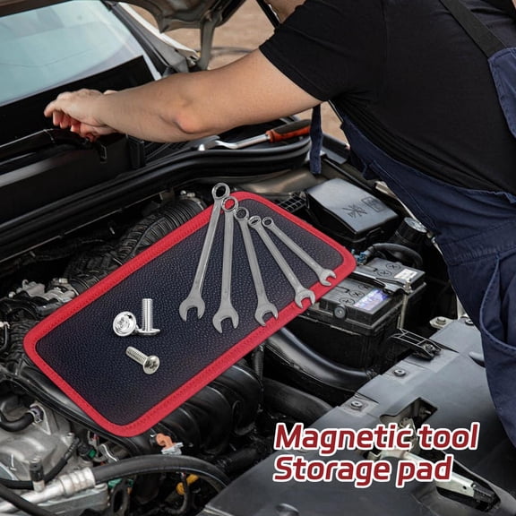 Magnetic Tool Pad for Workshop Storage, Small Red Leather Tool Organizer Mat with Strong Magnetic Suction for DIY Projects and Holiday Gift Giving S(Black)