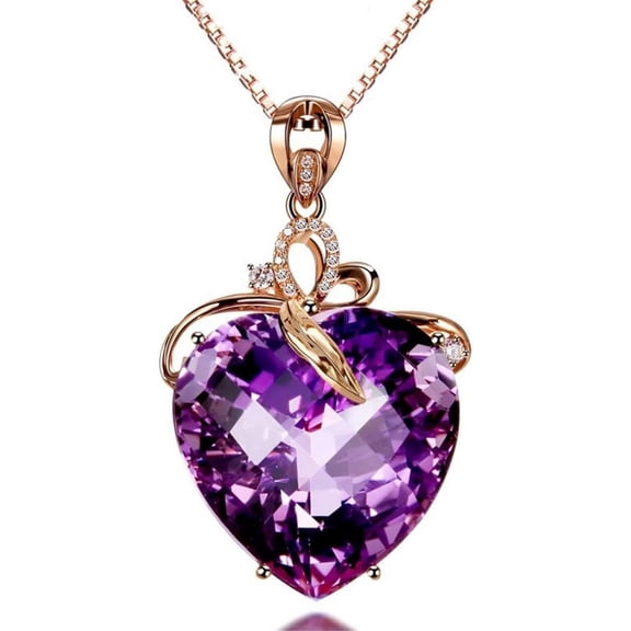 Elegant Heart Shaped Amethyst Pendant Necklace, Luxury Fashion18K Rose Gold Love Heart Natural Purple Crystal Jewelry - Great Birthday Anniversary Mothers Day Wedding Gift