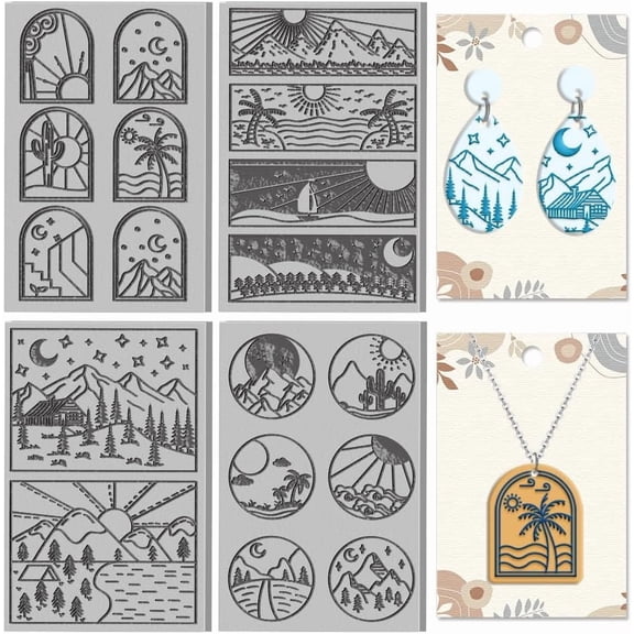 4 Sheets Style Polymer Clay Texture Mat Clay Modeling Pattern Pad Landscape Texture Sheets DIY