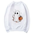 thumbnail image 4 of CLOISE Halloween Women's Sweatshirts Fashion Ghost Print Oversized Sweatshirts Fall Long Sleeve Crew Neck Hoodies Shirts Casual Blouses Holiday Gift Outfits White XL Trick, 4 of 5
