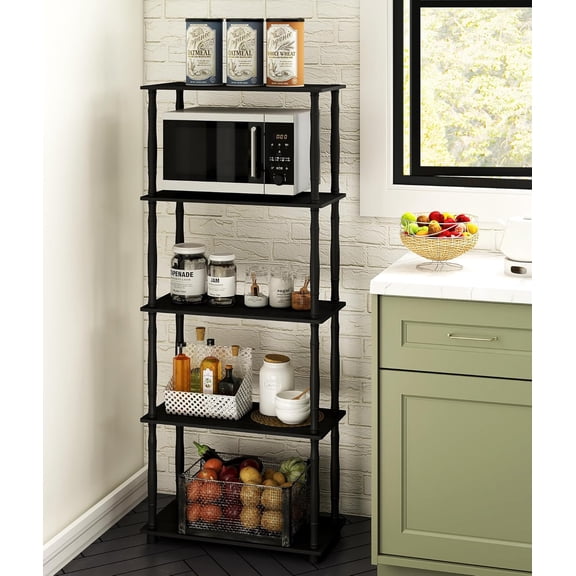 Standing Baker's Racks for Kitchens, 5-Tier Kitchen Stand Microwave Stand Station with Storage, Rack Shelf for Spices, Pots, Black