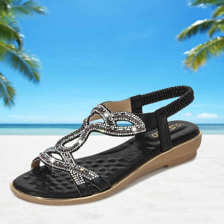 CBGELRT Womens Sandals Black Clear Sandals Flat for Women Ladies Fish Wedge  Mouth Breathable Strap Rhinestone Heel Shoes Sandals Flowers Buckle Women's  Sandals Designer Sandals for Women 