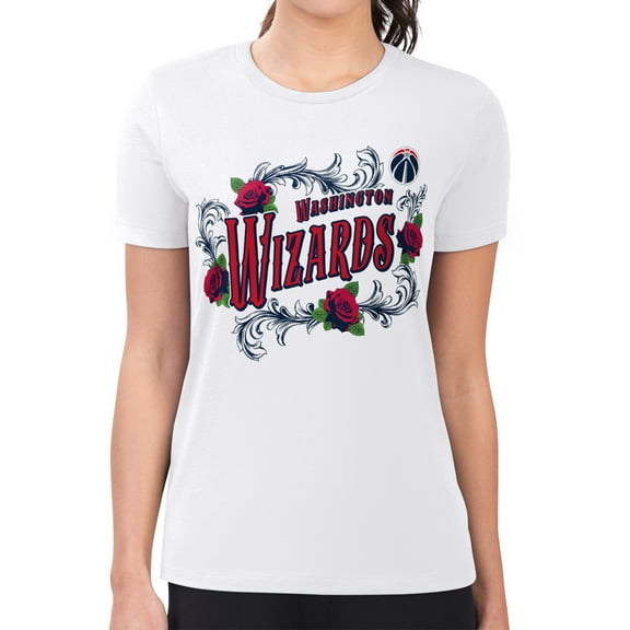 Women's G-III 4Her by Carl Banks White Washington Wizards Super-Slim Fit Lightweight Roses Crew Neck T-Shirt
