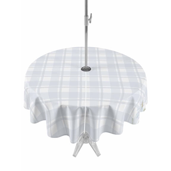 Outdoor Tablecloth with Umbrella Hole Zipper Spring Daisy Floral Round Tablecloth 54" Waterproof Outside Table Cloth Yellow Plaid Summer Botanical Patio Table Cover Tablecloths for Picnic Party