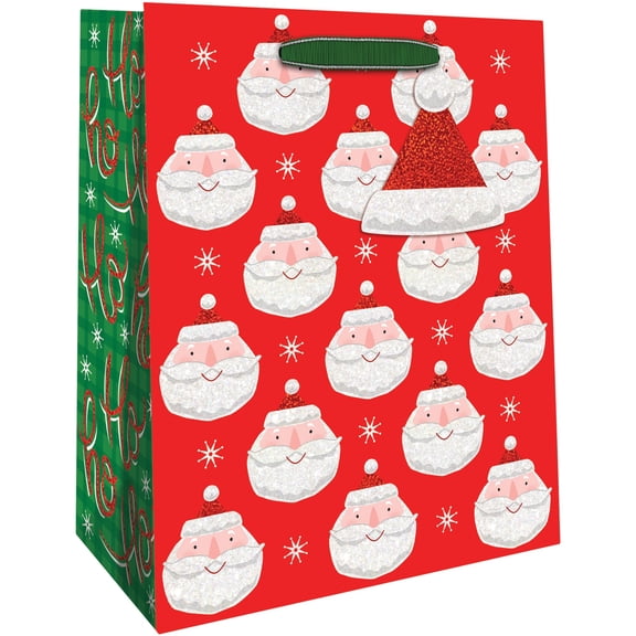 Jillson & Roberts Medium Christmas Gift Bags with Holographic Accents & Spot Gloss, Chic Santa (12 Count)