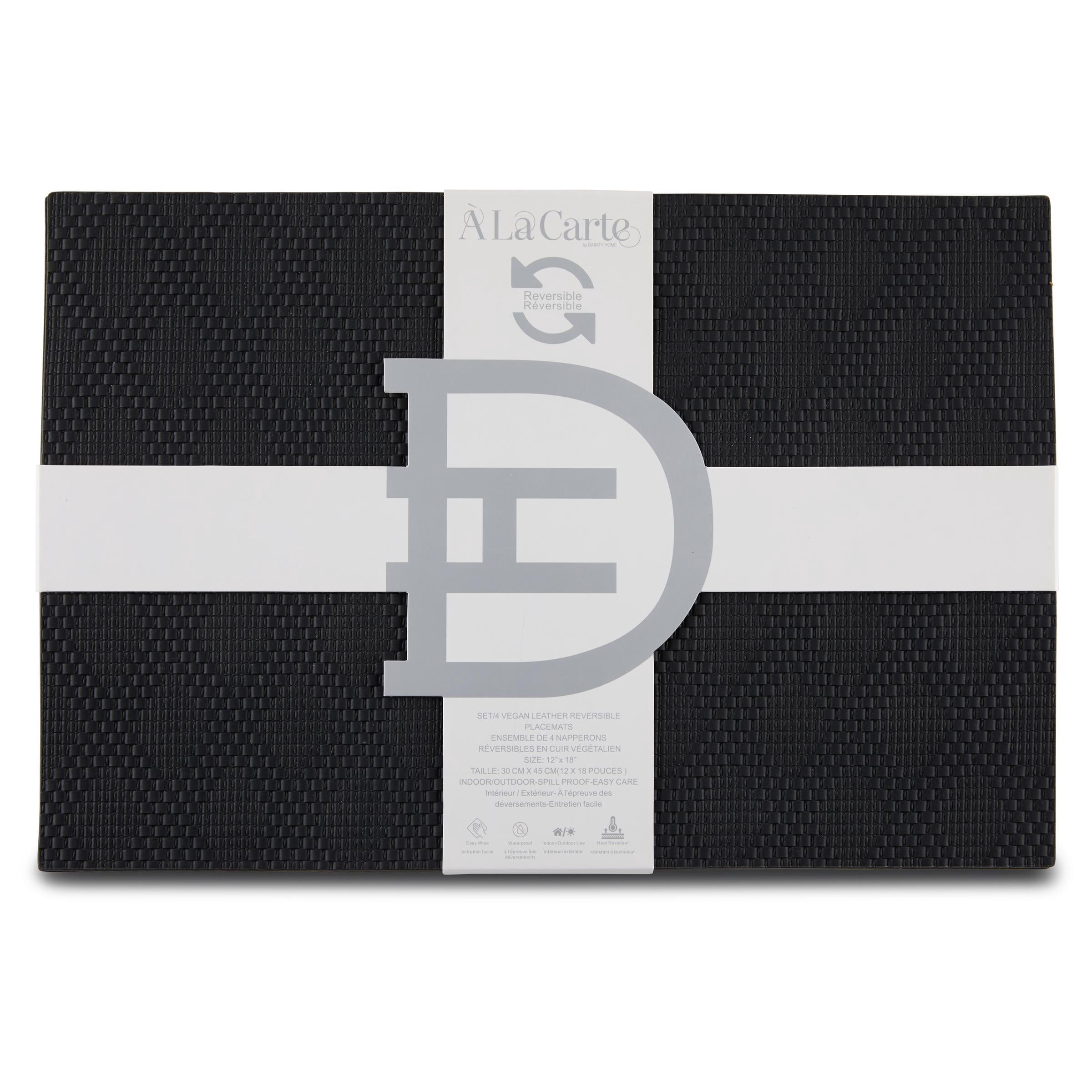 Ala Carte by Dainty Home Basel Diamond Textured Faux Leather Placemats – Set of 4, Reversible, Non-Slip, Washable, Heat & Tear Resistant – 12x18 in Dining Table Mats