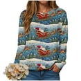 thumbnail image 5 of Kaprioy Christmas Sweatshirts for Women Cute Funny Santa Claus Sleigh Holiday Graphic Shirt Loose Casual Fall Fashion Pullover Tops Blue, XXL, 5 of 6