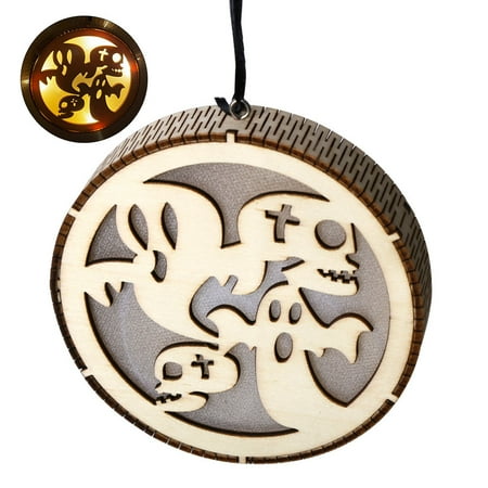 

Wooden Halloween Hollow Round Witch Elf Pumpkin Haunted House LED Hanging Light