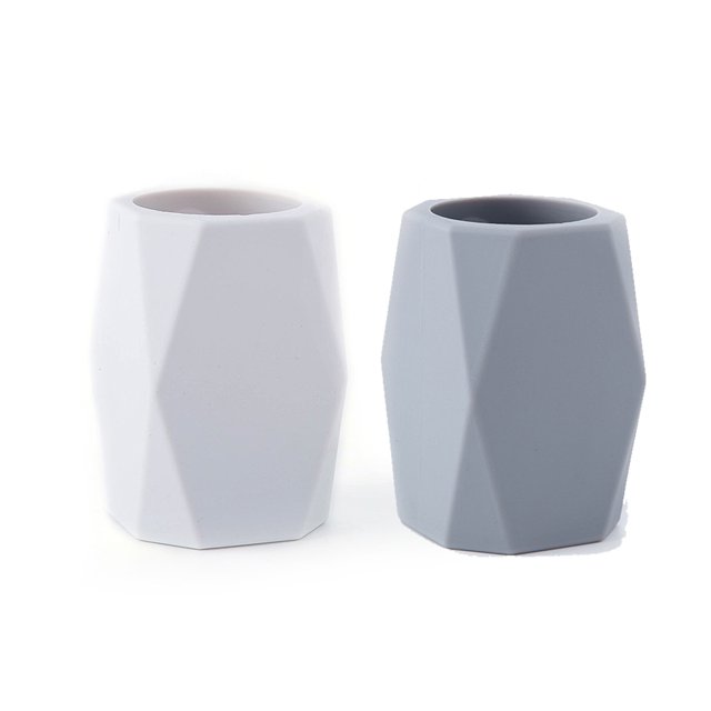 Portalápices de silicona de 2 piezas, portalápices para escritorio, portalápices geométrico, portalápices de maquillaje (blanco, gris)
