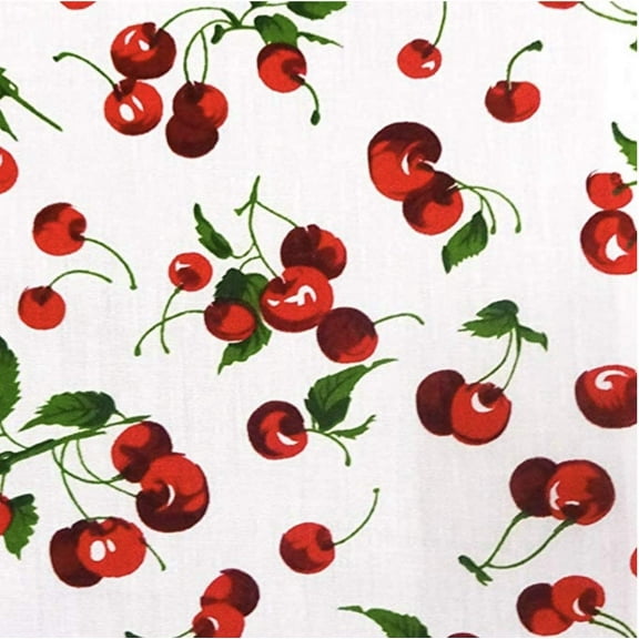 Cherry Fruit Print Poly Cotton Fabric by the 5, 10, 15 and 20 Yard Increment, All Colors
