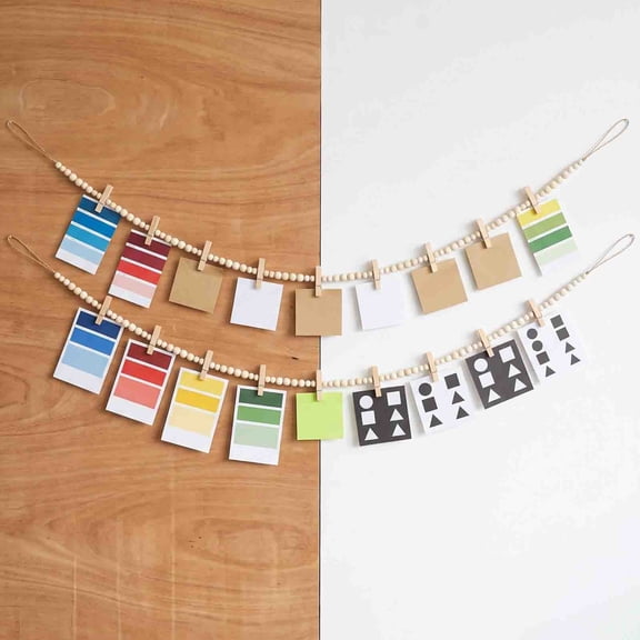Wood Bead Photo Garland with 9 Wooden Clips Bohemian Picture Hanging String 55 Inches Wall Mount Photo Display Decor for Bedroom Dorm Apartment Coffee Shop Party Indoor Wall Art Ornament