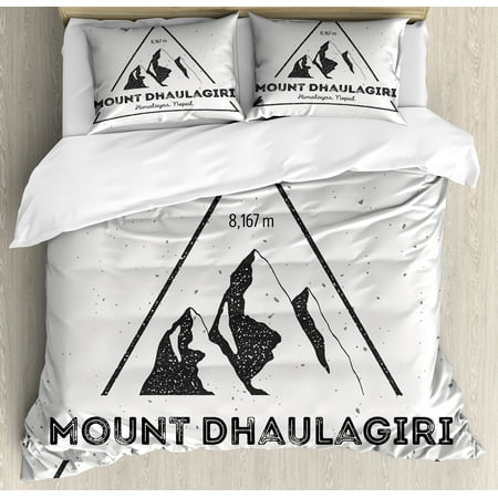 Nepal Queen Size Duvet Cover Set, Dhaulagiri Mountain in Himalayas Climbing Tourism Themed Extreme Sports Image, Decorative 3 Piece Bedding Set with 2 Pillow Shams, Grey Charcoal Grey, by (Best Mountain Climbing Boots)