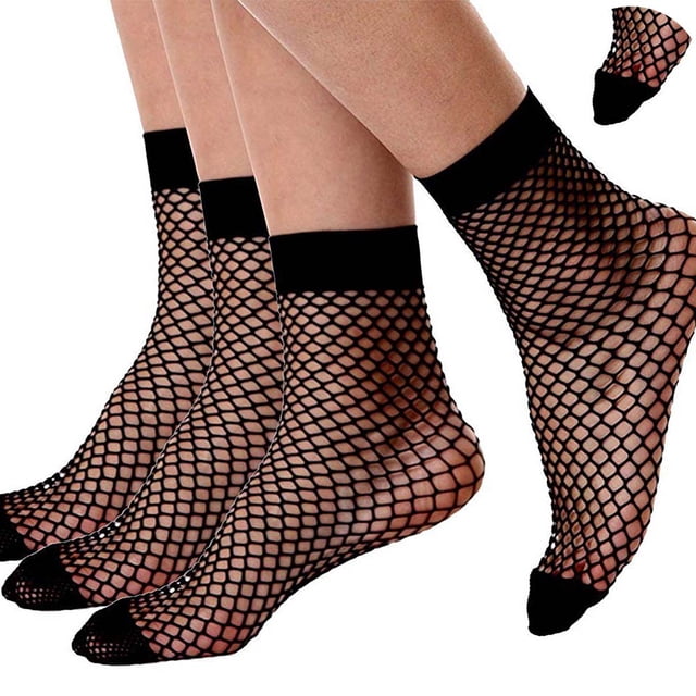Medias altas hasta el tobillo para mujer, mini calcetines con red de diamantes, paquete de 3