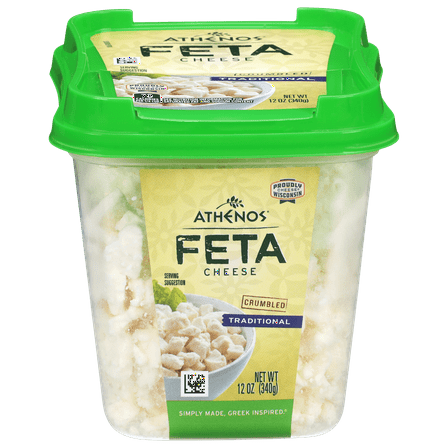 Athenos Crumbled Traditional Feta Cheese 12 oz, Refrigerated, Plastic Tub