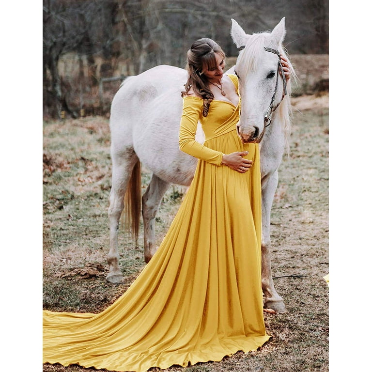 Baycosin Maternity Dress For Photoshoot Off Shoulder Long Sleeve Photography Gown Maxi Photo Dresses