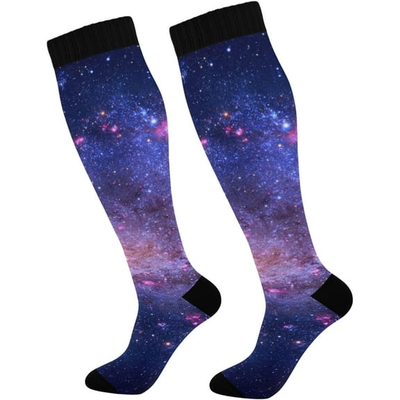 FREEAMG Galaxy Compression Socks Women Men Long Stocking (20-30mmHg) Travel Knee High Stockings for Athletic Sports,Running,Cycling,Nursing