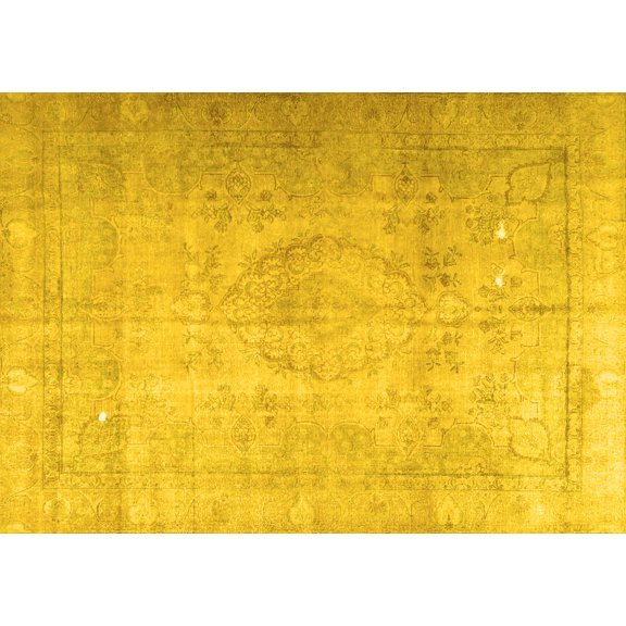 Ahgly Company Machine Washable Indoor Rectangle Persian Yellow Traditional Area Rugs, 5' x 7'