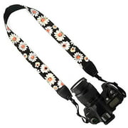 Wolven Pattern Canvas Camera Neck Shoulder Strap Belt Compatible with All DSLR/SLR/Men/Women etc, Black White Flower Floral
