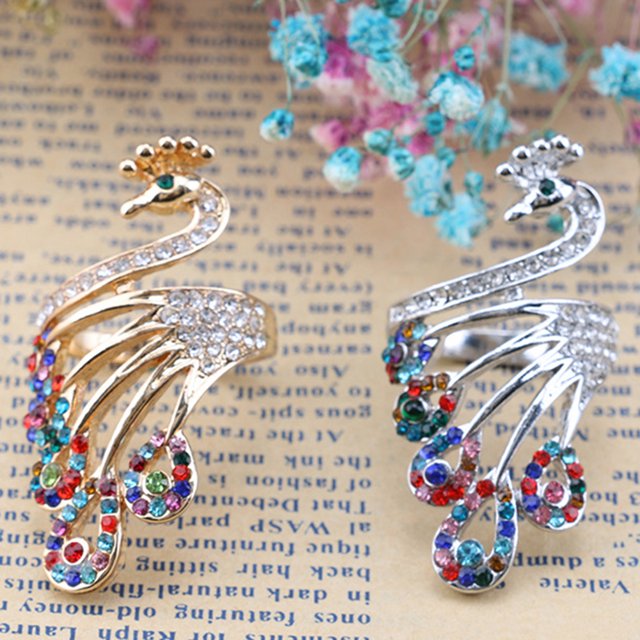 Neinkie Knitting Loop Crochet Ring Adjustable Knitting Loop Ring Peacock Open Finger Ring Thimble Metal Yarn Guide Finger Holder