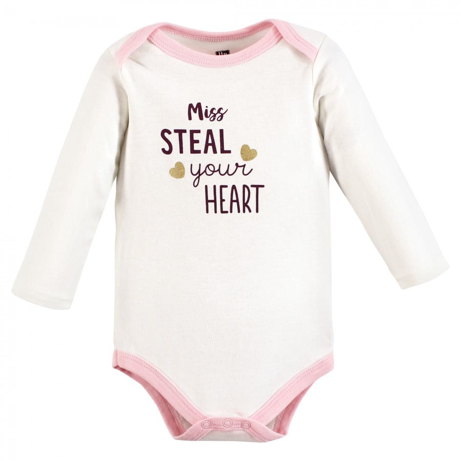 Hudson Baby Infant Girl Cotton Long-Sleeve Bodysuits, Steal Your Heart, Newborn