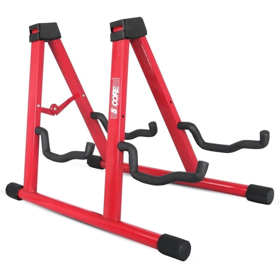 5 Core Double Guitar Stand A Frame Shape w Soft Foam Arms Non Slip Rubber Supports Acoustic Electric Bass Ukulele Banjo Folding Portable for School Studio Stage Concerts Red - GSS 2N1 RED