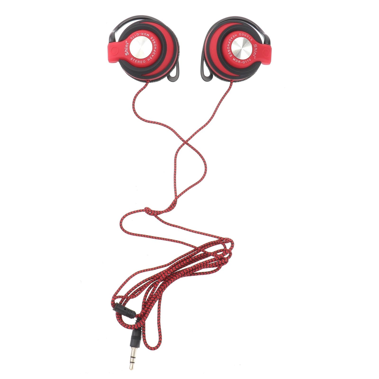 3.5mm Wired Headset Clip On Ear Headphones EarHook Earphone Stereo Headphones For Mp3 Player Computer (Red)