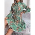 thumbnail image 2 of EASYBRAUS Women Floral Chiffon Pleated Midi Dress V Neck Long Sleeve Spring Summer Dress, 2 of 7