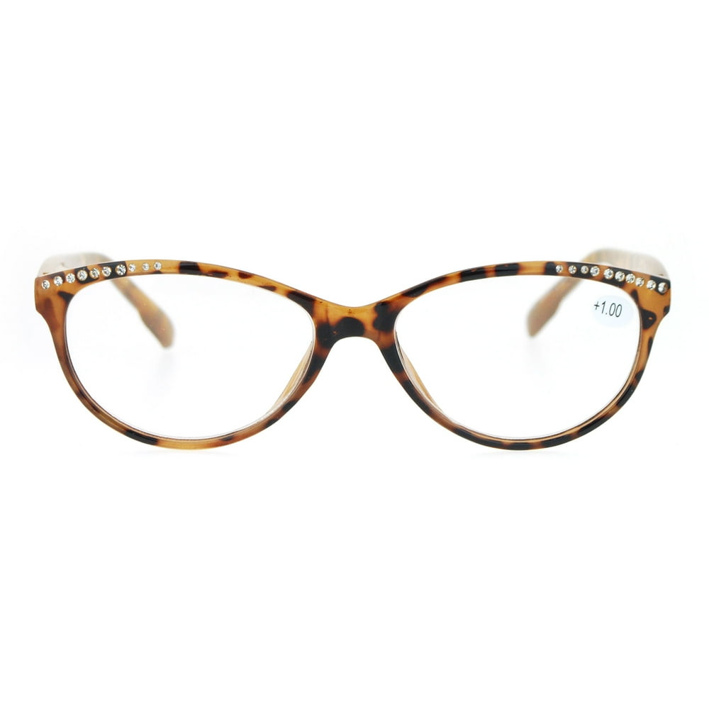 Rhinestone Bling Trim Cat Eye WoMen's +1.0 Reading Glasses, Tortoise