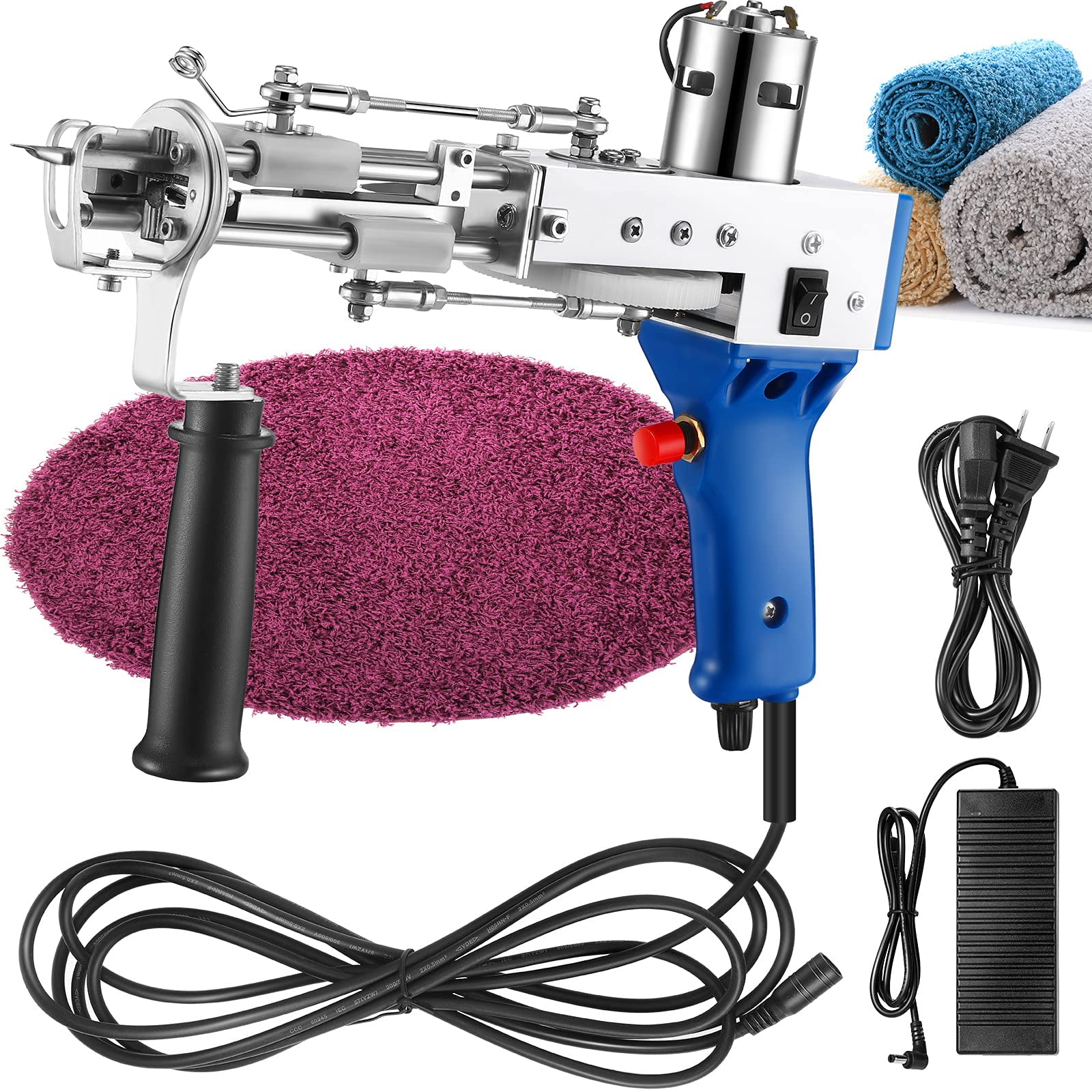 Industrial Embroidery Machine for DIY Woven Carpet 2 in 1 Cut Pile and Loop Pile Rug Tufting Gun Adjustable Speed and Pile High Handheld Carpet Weaving Flocking Machine Electric Carpet Tufting Gun 
