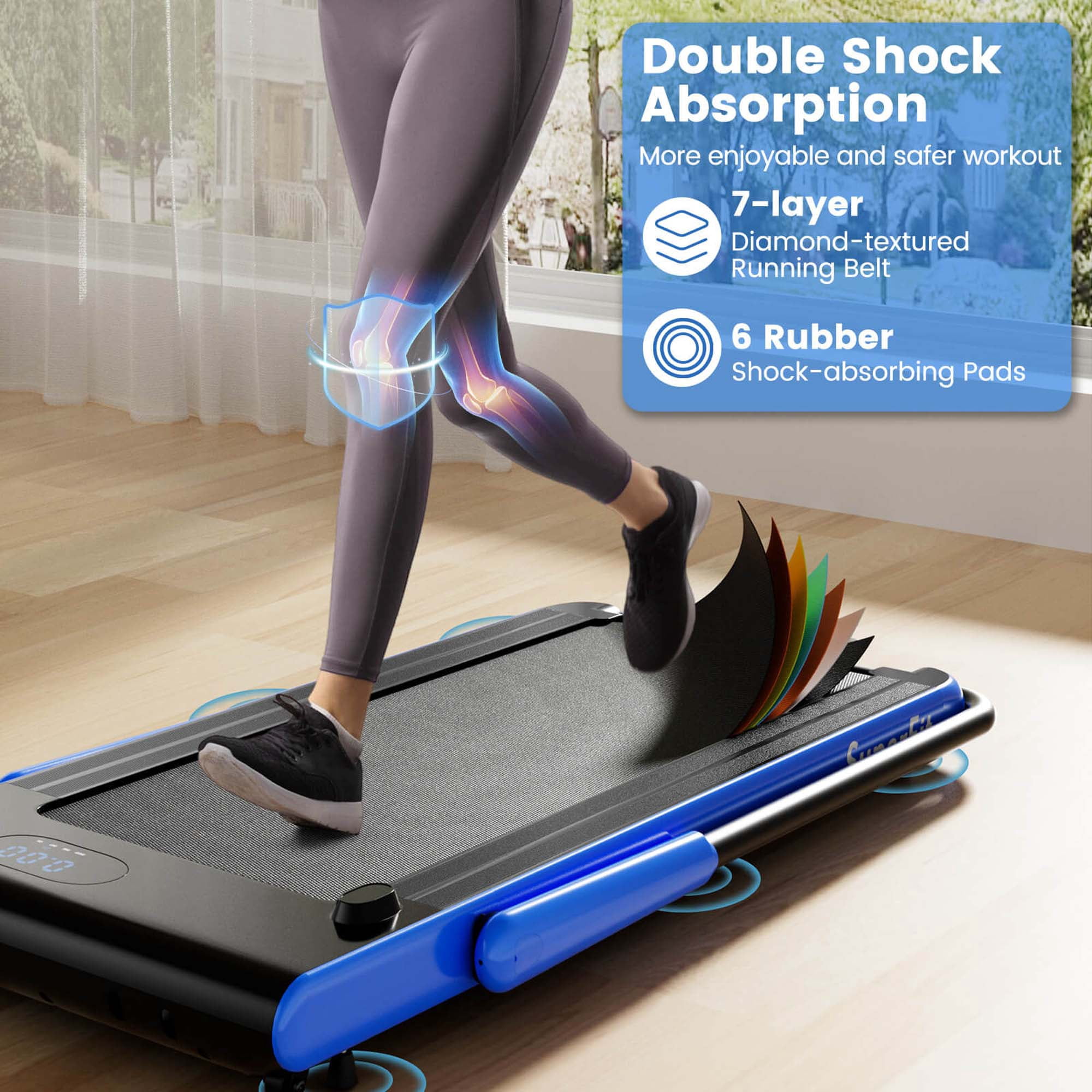 Costway 3-in-1 Folding Treadmill with Smart Apps Remote Control LED Display and Speakers Blue