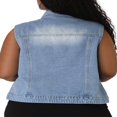 thumbnail image 3 of Unique Bargains Women‘s Plus Size Chest Pockets Single Breasted Denim Sleeveless Jacket, 3 of 7