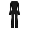 thumbnail image 4 of Bixock Women Fall and Winter Outfit Set,Women Two-piece Set,Women's Two-piece Set Solid Color Long Sleeve Button Front Fitted Top and Pants Set, 4 of 4