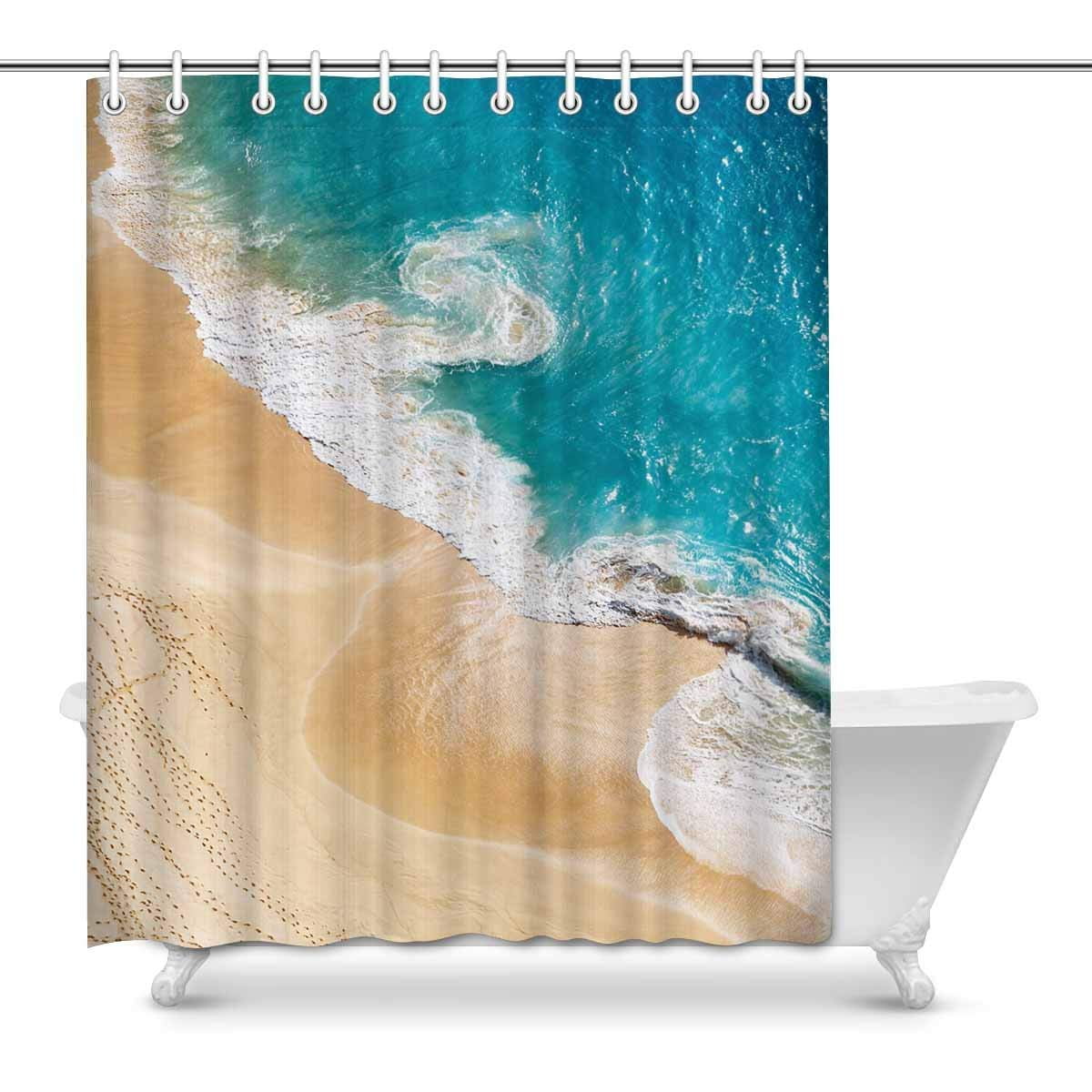ARTJIA Aerial View Shower Curtain, Tropical Sandy Beach and Blue Ocean