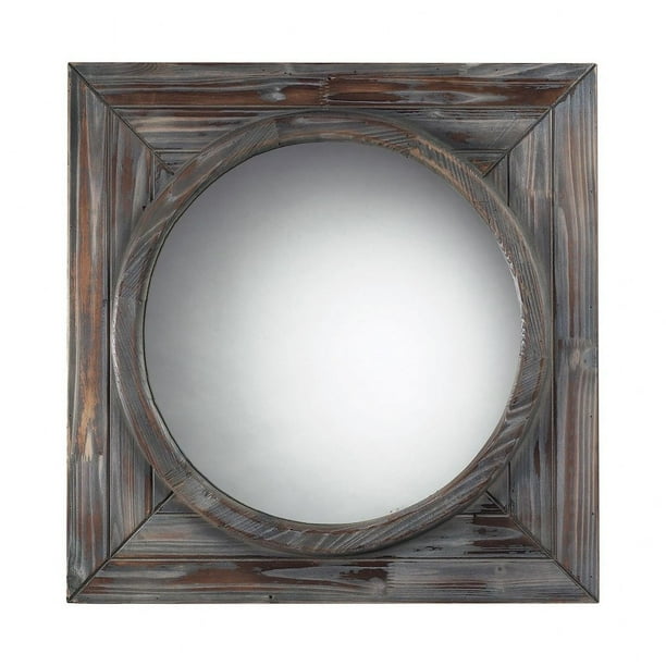 Round Wall Mirror Set Into Square Wood Frame Made Of In Brown Finish 24 Inch Com - Brown Wall Mirror Set Round Wall Mirror Set Into Square Wood Frame Made Of In Brown Finish 24 Inch Com - Brown Wall Mirror Set