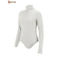 thumbnail image 4 of Spencer Women's Basic Solid Bodysuit Long-Sleeve Mock Turtleneck Leotard Tops Bodycon Jumpsuit, 4 of 9