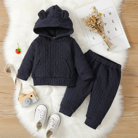 

ZMHEGW Fall Outfits For Toddler Infant Newborn Baby Boys Girls Patchwork Long Sleeve Hooded Sweatshirt Blouse Tops Solid Pants Trousers Outfit Set 2Pcs Clothes Outfits Set