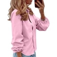 thumbnail image 2 of Jsaierl Women's Casual Solid Color Ruffle Collar Long Sleeve Ruffle Shirt Blouse V Neck Peasant Sleeve Button Down Shirt Tops, 2 of 9