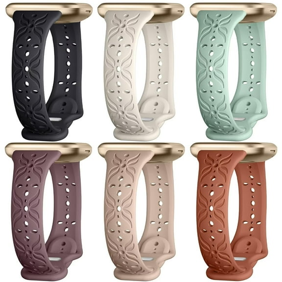 Comvin 6 Pack Bands for Fitbit Versa 4/Versa 3/Sense 2/Sense Band,Stylish Hollow-out Breathable Bracelet Strap for Women Men
