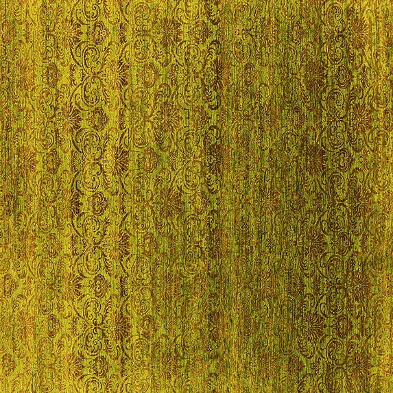 Ahgly Company Machine Washable Indoor Square Oriental Yellow Industrial Area Rugs, 6' Square