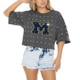 thumbnail image 3 of Women's Gameday Couture Gray Michigan Wolverines Go Time Rhinestone Crop T-Shirt, 3 of 5