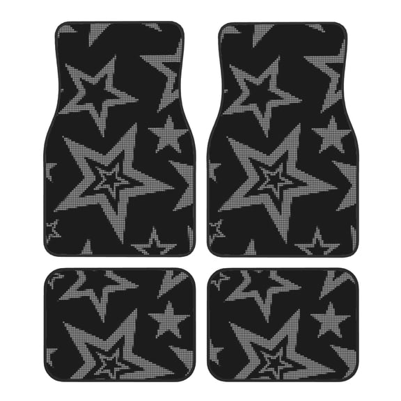 Black Stylish Printed Pattern Car Floor Mats Set, 4pcs Universal Non-Slip Easy-Clean Interior Mats for Most Vehicle Models
