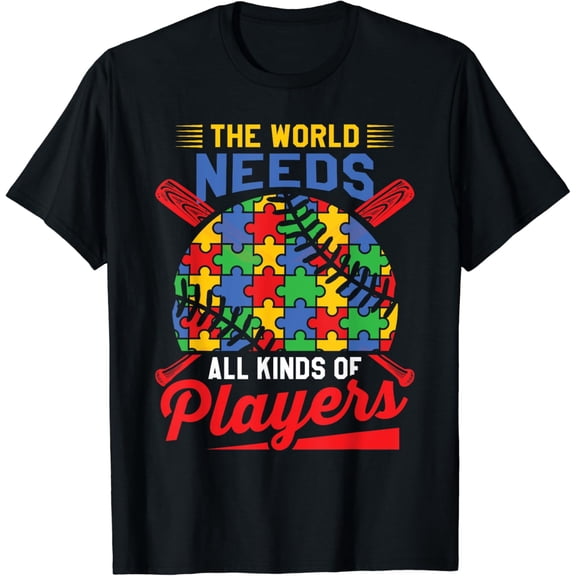 Autism Baseball The World Needs All Kinds Of Players Shirt BLACK Unisex S-5XL