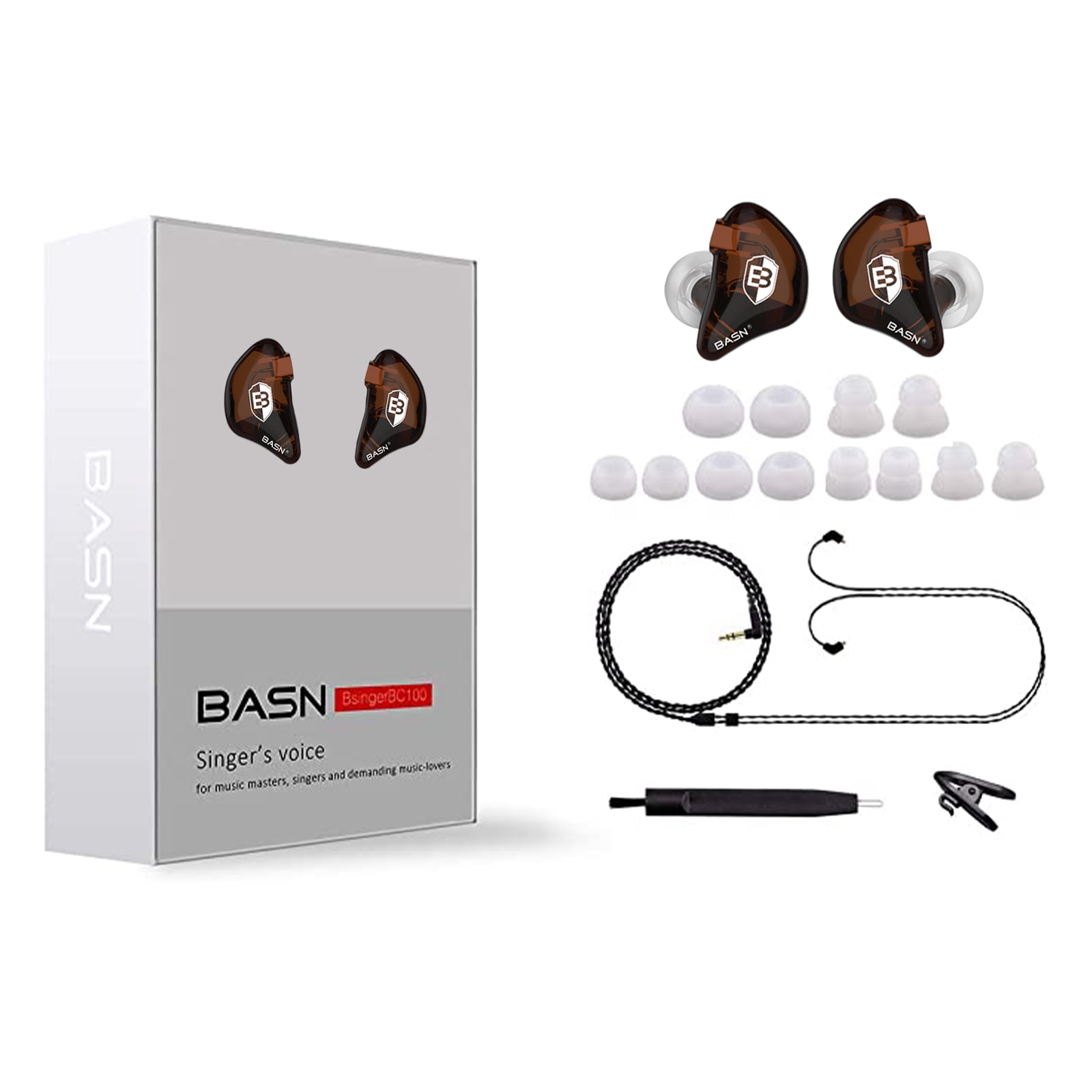 BASN Bsinger BC100 in-Ear Monitor Headphones Dual Dynamic Drivers in-Ear Earphones Detachable MMCX Cable Musicians Earbuds Headphones (Brown)