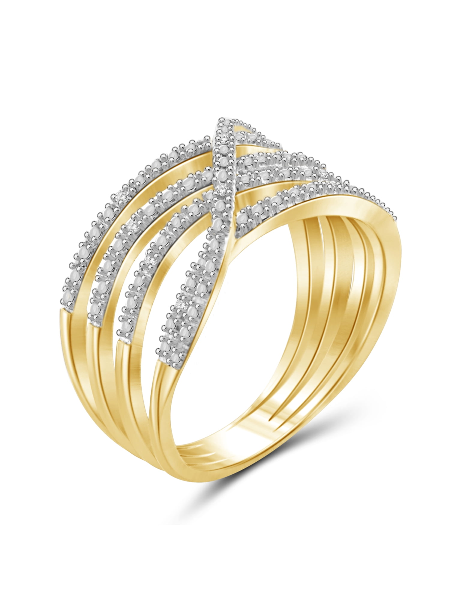 JewelersClub 14K Gold Plated Silver Accent White diamond Open Ring for Women | Diamonds for Everyday Womens Wear