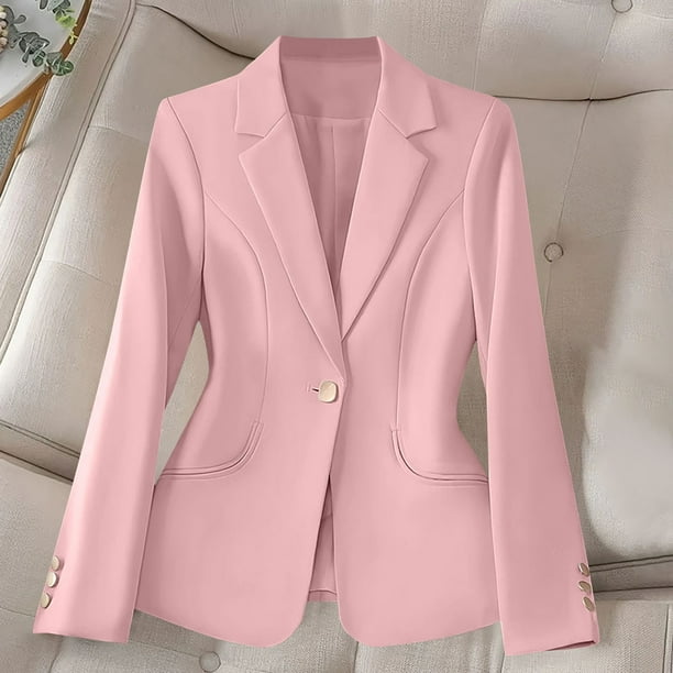 Blazer de mujer de manga larga con solapa de color sólido, chaqueta de traje informal, top de poliéster para mujer