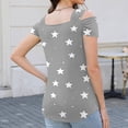 thumbnail image 4 of Aobny Womens Fashion Tops Off The Shoulder Stars Gray T-Shirt Short Sleeve V-Neck Going Out Tops for Women, 4 of 8